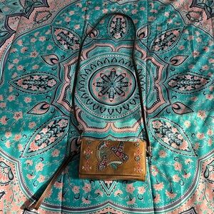 Embroidered Tan Crossbody Bag NWOT